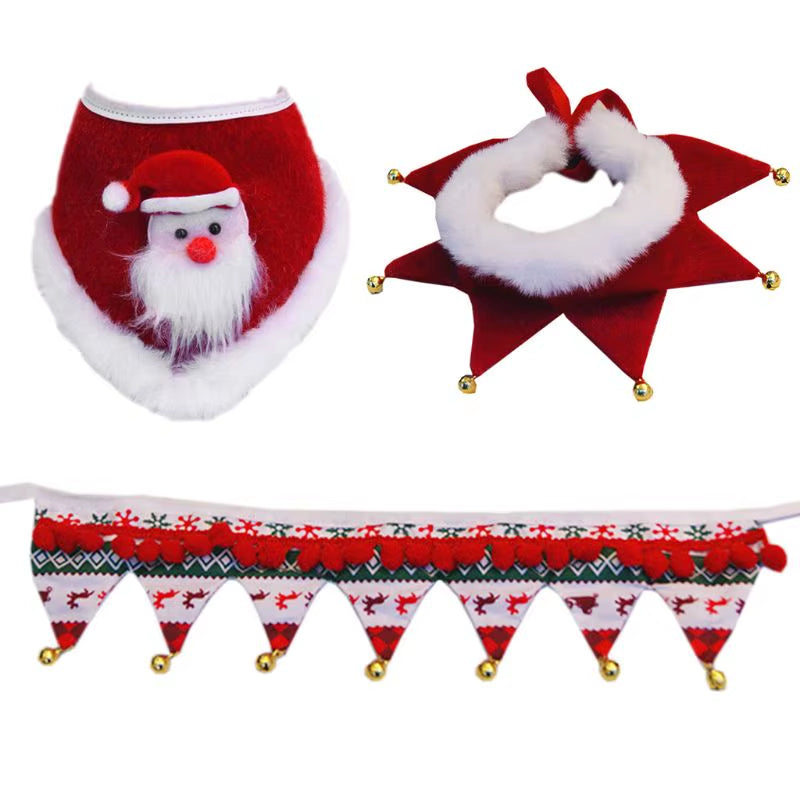 Christmas Dog Cat Plush Scarf Bib Decor Adjustable Collars Pet Dogs Neckerchief Saliva Towel Necklace Grooming Accessories C42