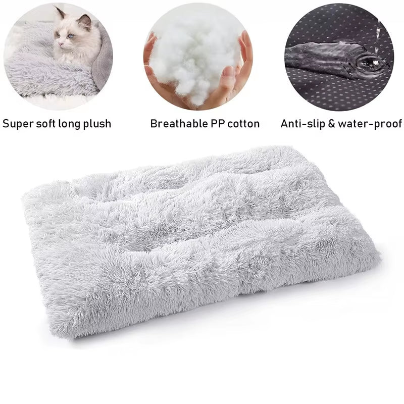 Dog Bed Long Plush Calming Pet Bed Comfortable Faux Fur Washable Crate Mat with Anti-Slip Backing for Jumbo Large Medium Dogs